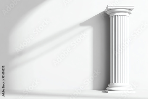 Design a sleek and modern interpretation of an Ionic column in a minimalist style, focusing on clean lines and subtle shadows for a digital art piece