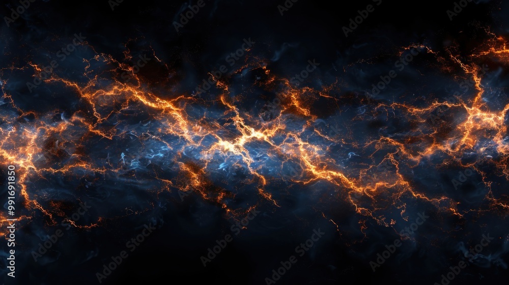 Lightning in the dark sky, blue and orange lightning background Lightning in the dark sky, blue and orange lightning background