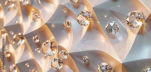 Sleek Dual Color Crystal Wall Background with Floating Diamond Ornaments in Ambient Light photo