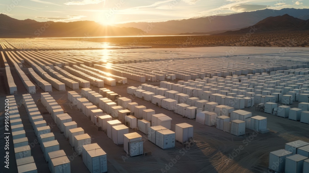 Fototapeta premium solar energy storage box in the desert