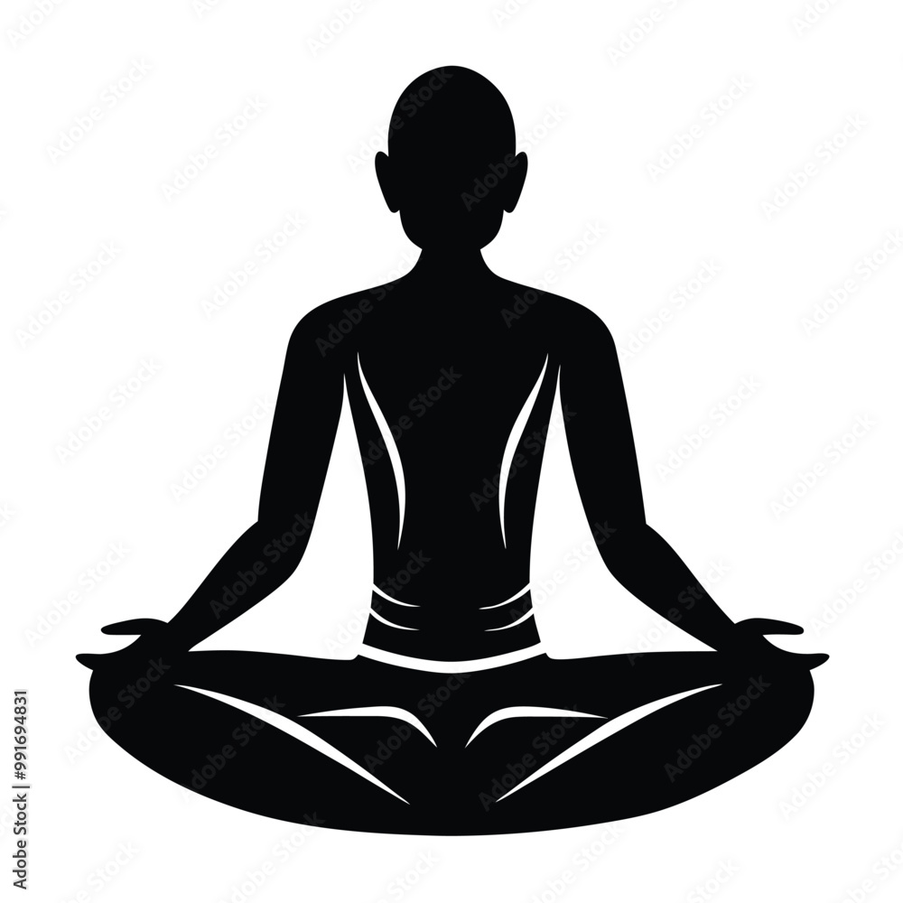Meditation Vector Illustration in Black and White – Minimalist Design