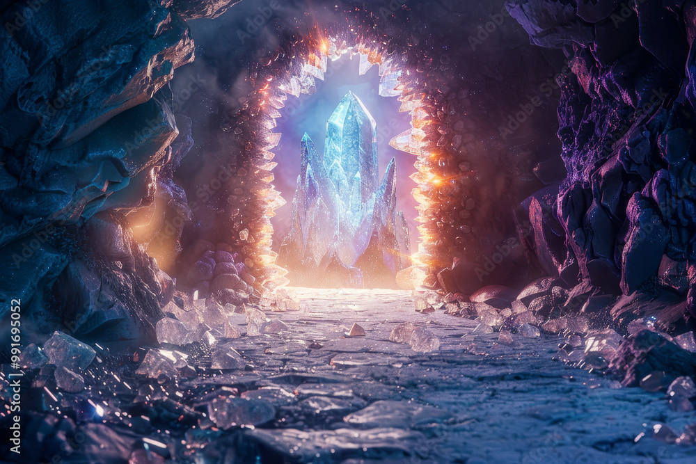 Obraz premium A cave with a crystal door