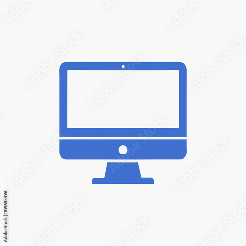 Simple blue monitor icon on a minimalist background