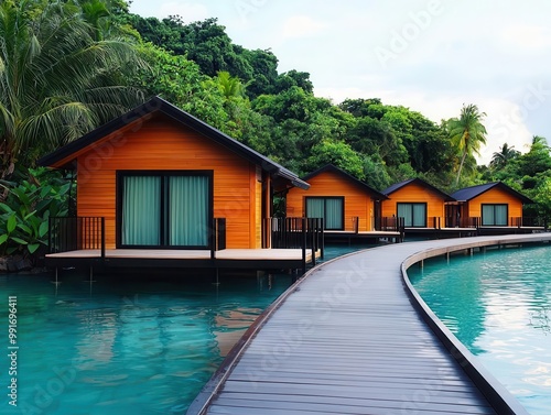 Eco-resort with sustainable cabins, solar power, and water recycling systems, eco-resort, nature-inspired luxury