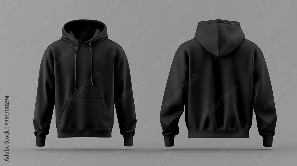 Black hoodie sweatshirt front and back mockup template on a grey background
Black hoodie sweatshirt front and back mockup template on a grey background