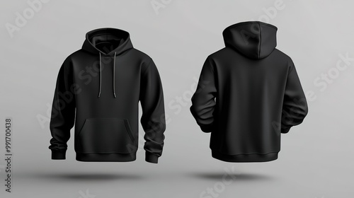 
Black hoodie sweatshirt front and back mockup template on a grey background photo