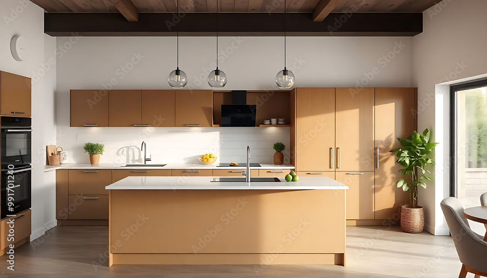 Fototapeta premium modern kitchen interior with basin. Generative AI