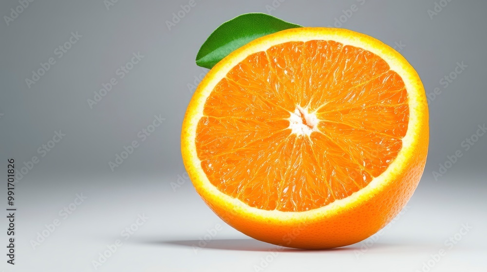 Fototapeta premium Fresh Orange Slice with Green Leaf