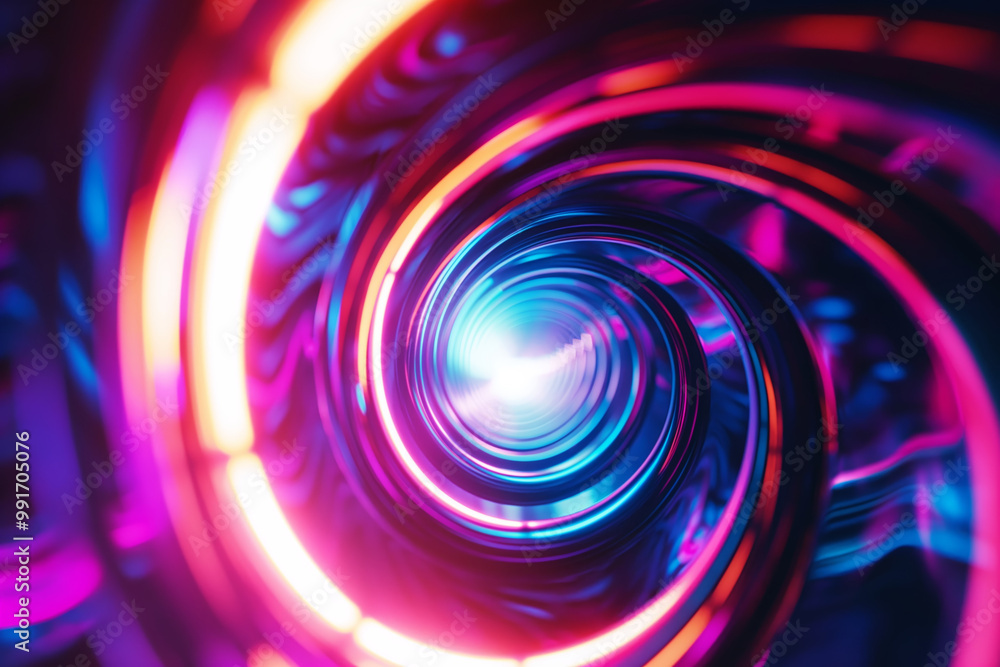 Neon Spiral Tunnel with Glowing Lights and Vibrant Colors in Abstract Digital Art Neon Spiral Tunnel with Glowing Lights and Vibrant Colors in Abstract Digital Art