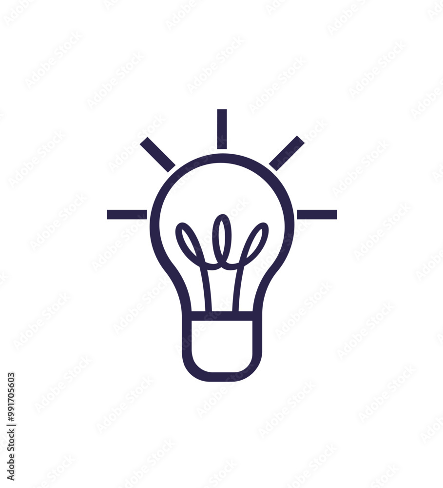 A minimalist dark blue outline of a light bulb radiating light on a white background. Ideal for creativity, inspiration, innovation, ideas, and energy concepts. Suitable for use in presentations A minimalist dark blue outline of a light bulb radiating light on a white background. Ideal for creativity, inspiration, innovation, ideas, and energy concepts. Suitable for use in presentations