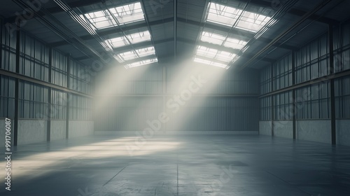 empty industrial warehouse with large windows Generative AI