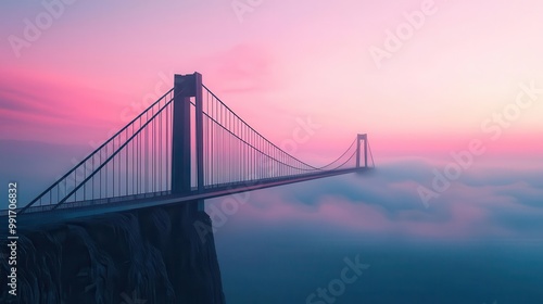 Futuristic suspension bridge with a sleek, aerodynamic design, stretching over a vast canyon, suspension bridge, modern engineering