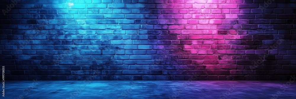 Vibrant neon lights on brick wall with moody ambiance. Vibrant neon lights on brick wall with moody ambiance.