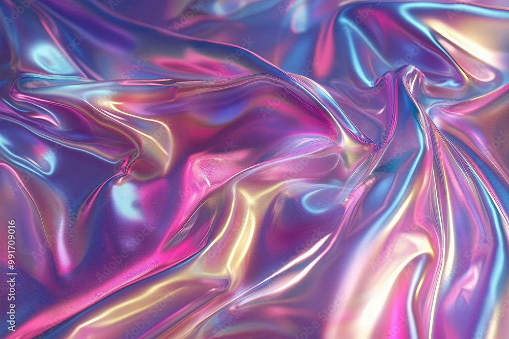 Vibrant iridescent fabric with pastel hues and light reflection waves. Vibrant iridescent fabric with pastel hues and light reflection waves.