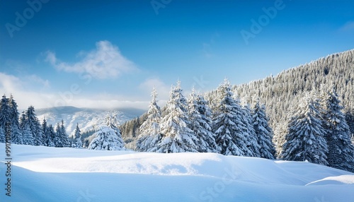 Chilly snow accumulation set against clear setting
