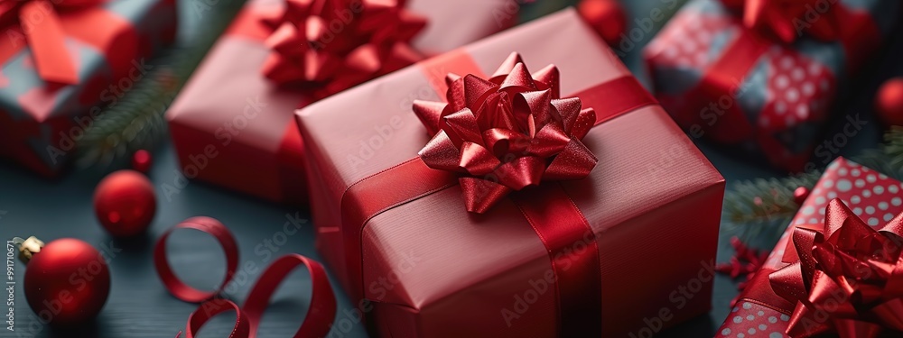 beautiful red gifts Close-up Copy space beautiful red gifts Close-up Copy space