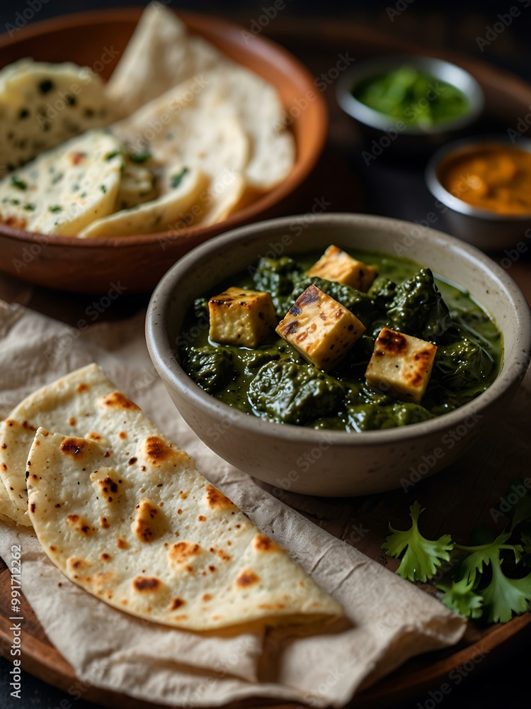 Homemade Palak Paneer with roti for Diwali. Homemade Palak Paneer with roti for Diwali.