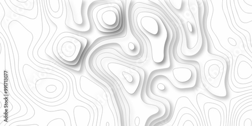 White paper wave carve relief topographic contours map background. line topo seamless topographic geography map grid abstract sublet pattern. photo