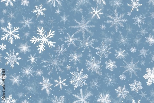 Blue-White Christmas Background with Snowflakes, Creating an Atmosphere of Winter