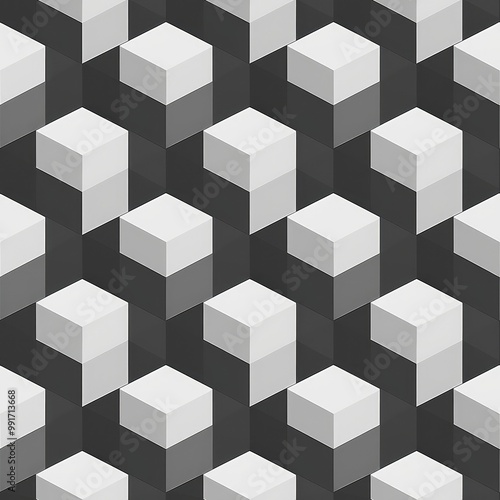 Geometric 3D Cube Pattern Abstract Black and White Seamless Background