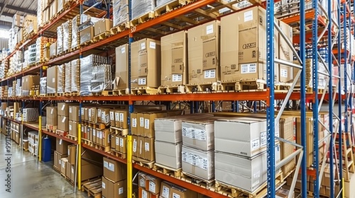 Warehouse Storage Shelves Full of Cardboard Boxes photo