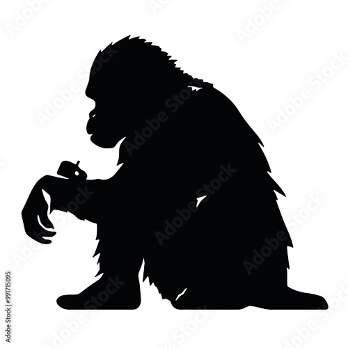 chimpanzee chimp  silhouette vector illustration  transparent background photo