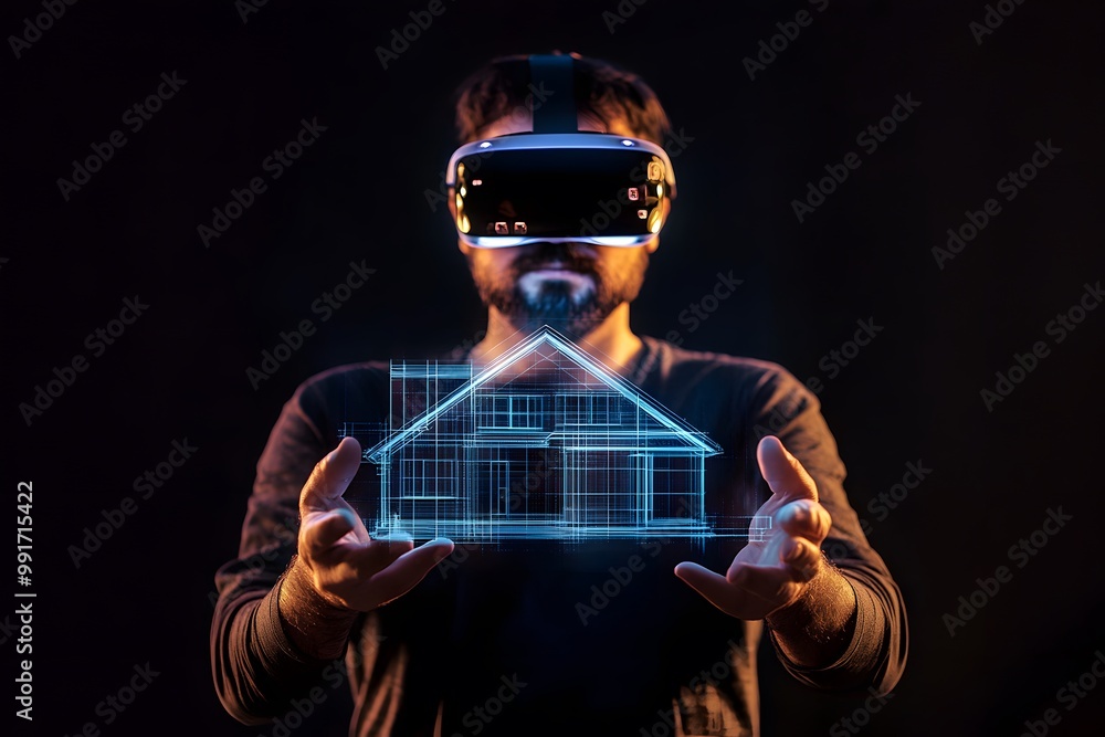 Interaction between a human and AI, person wearing a VR headset, modern interior, technology and human Interaction between a human and AI, person wearing a VR headset, modern interior, technology and human