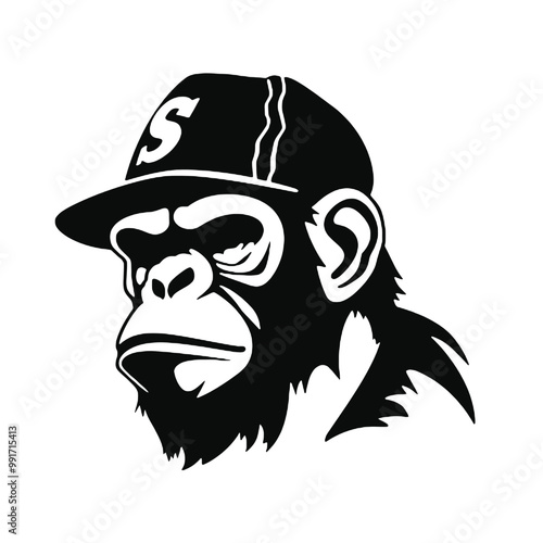 chimpanzee chimp  silhouette vector illustration  transparent background photo