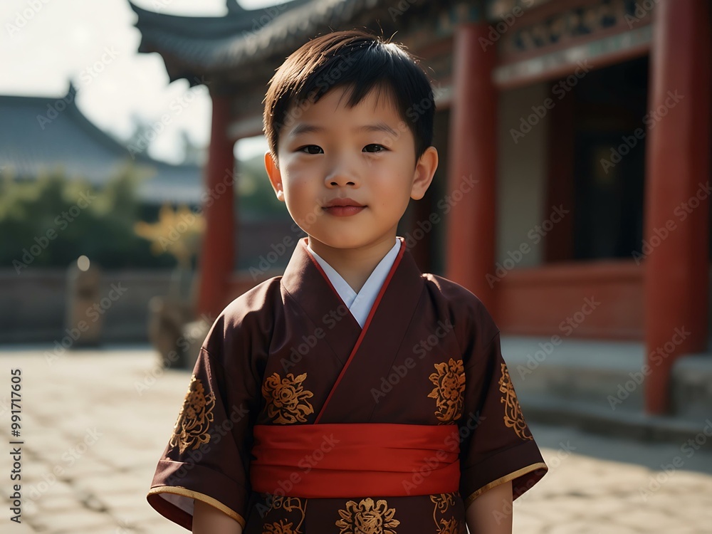 Illustration of a boy in traditional Chinese attire. Illustration of a boy in traditional Chinese attire.