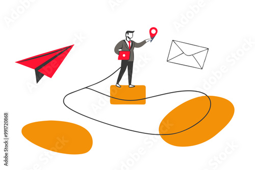 concept of teamwork in generating ideas, Two business people climbing the stairs to the light bulb. Generate unique business ideas and approaches. flat vector illustration on white background.