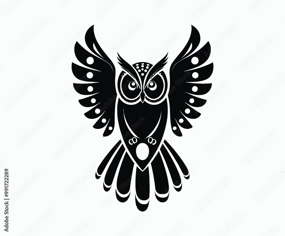 Fototapeta premium Owl bird silhouette editable EPS vector isolated illustration template on a white background