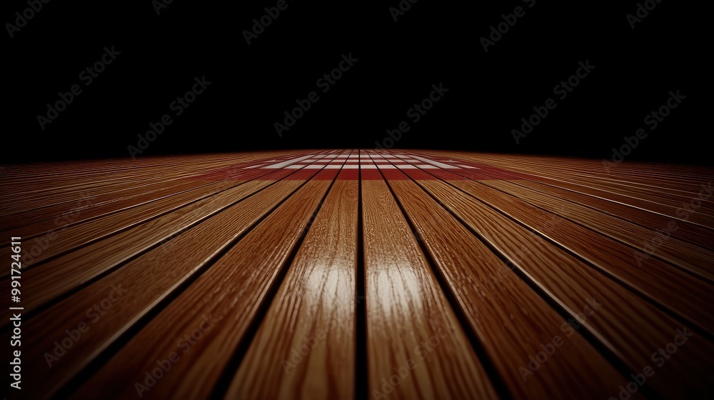 Wooden Floor with a Red and White Center Line Wooden Floor with a Red and White Center Line