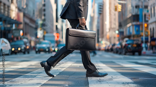 A person heading to work with a briefcase in hand