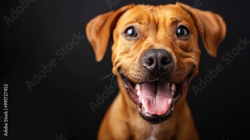 Friendly red dog without pedigree isolated dog on black background