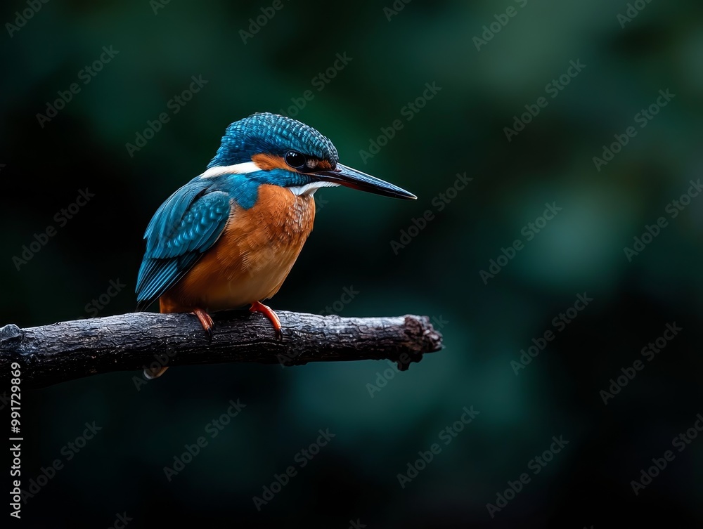 Tranquil Closeup of Vivid Blue and Orange Kingfisher Perched on Branch in Forest - Serene Wildlife Photography Tranquil Closeup of Vivid Blue and Orange Kingfisher Perched on Branch in Forest - Serene Wildlife Photography