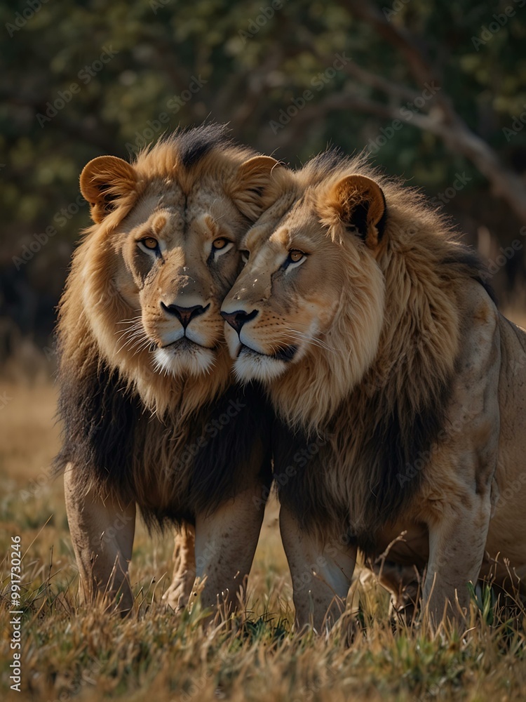 Lions embracing with a heart between them. Lions embracing with a heart between them.