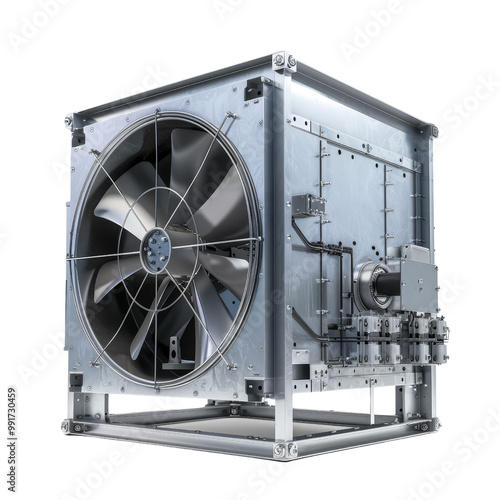 Industrial cooling fan in metal housing unit
, isolated on white background, transparent background photo