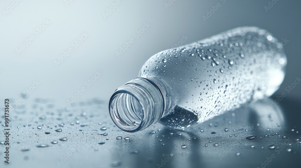 Fresh Water Bottle with Droplets on Surface Fresh Water Bottle with Droplets on Surface
