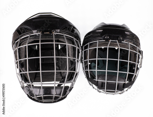 Canvas Print black hockey helmet isolated on white background