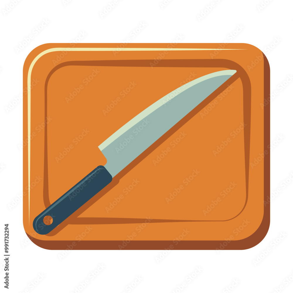Kitchen knife on a wooden board. The knife is sharp and shiny. Vector illustration on a white background Kitchen knife on a wooden board. The knife is sharp and shiny. Vector illustration on a white background