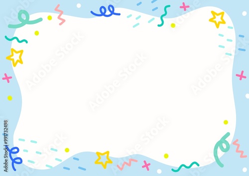 colorful line, star, wavy lines and glitter sprinkle on blue frame border template, illustration art background for art project decoration