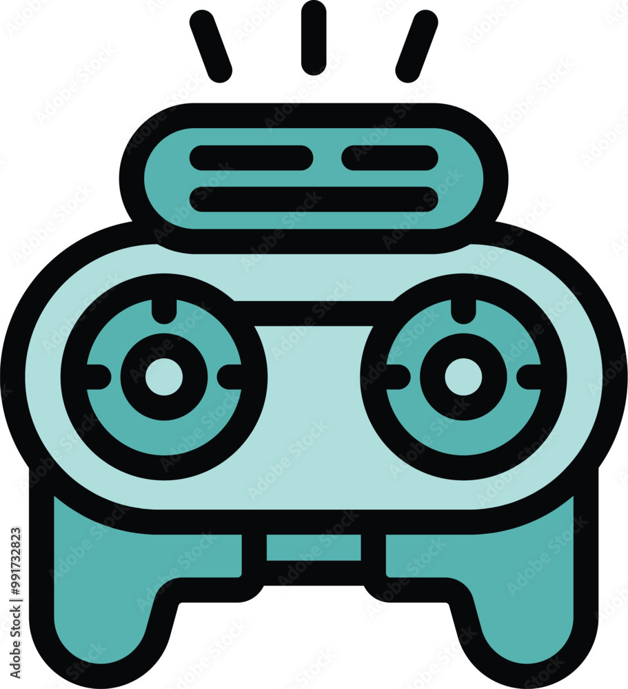 This vector illustration features a drone remote control emitting a signal, representing technology and innovation in aviation This vector illustration features a drone remote control emitting a signal, representing technology and innovation in aviation