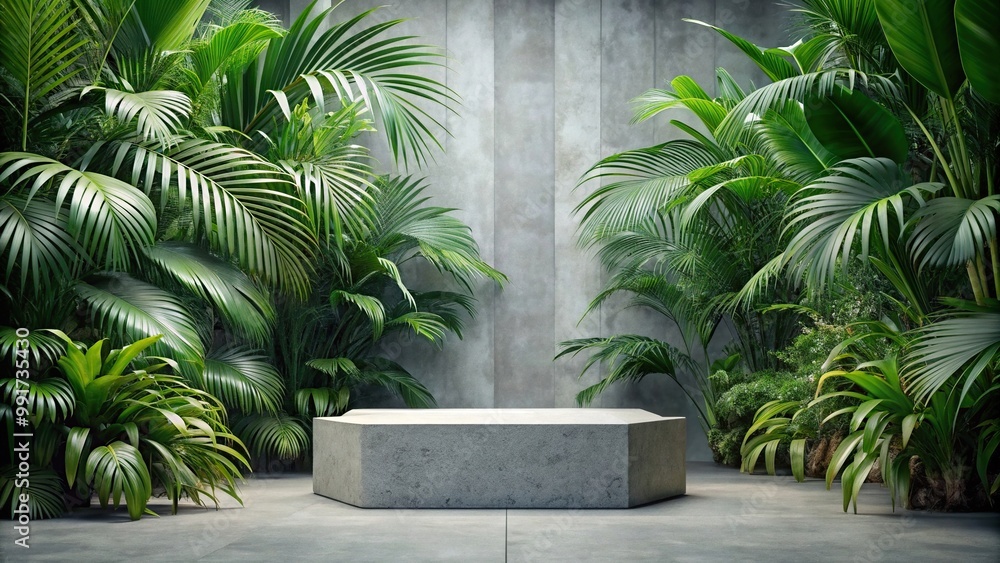 Concrete stone podium with lush tropical foliage in the background, greenery, texture, growth, event, pedestal, display, background, natural, leaves, exotic, ceremony, garden, concrete Concrete stone podium with lush tropical foliage in the background, greenery, texture, growth, event, pedestal, display, background, natural, leaves, exotic, ceremony, garden, concrete