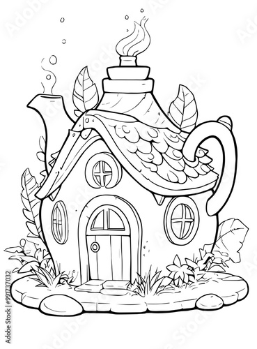 colouring page of Kettle house for kids black vector art isolated on white background