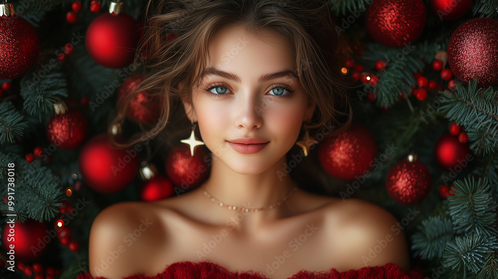 Portrait of a young beautiful woman with Christmas tree. Portrait of a young beautiful woman with Christmas tree.