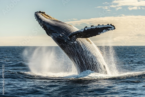 Humpback whale breaching out of the water photo