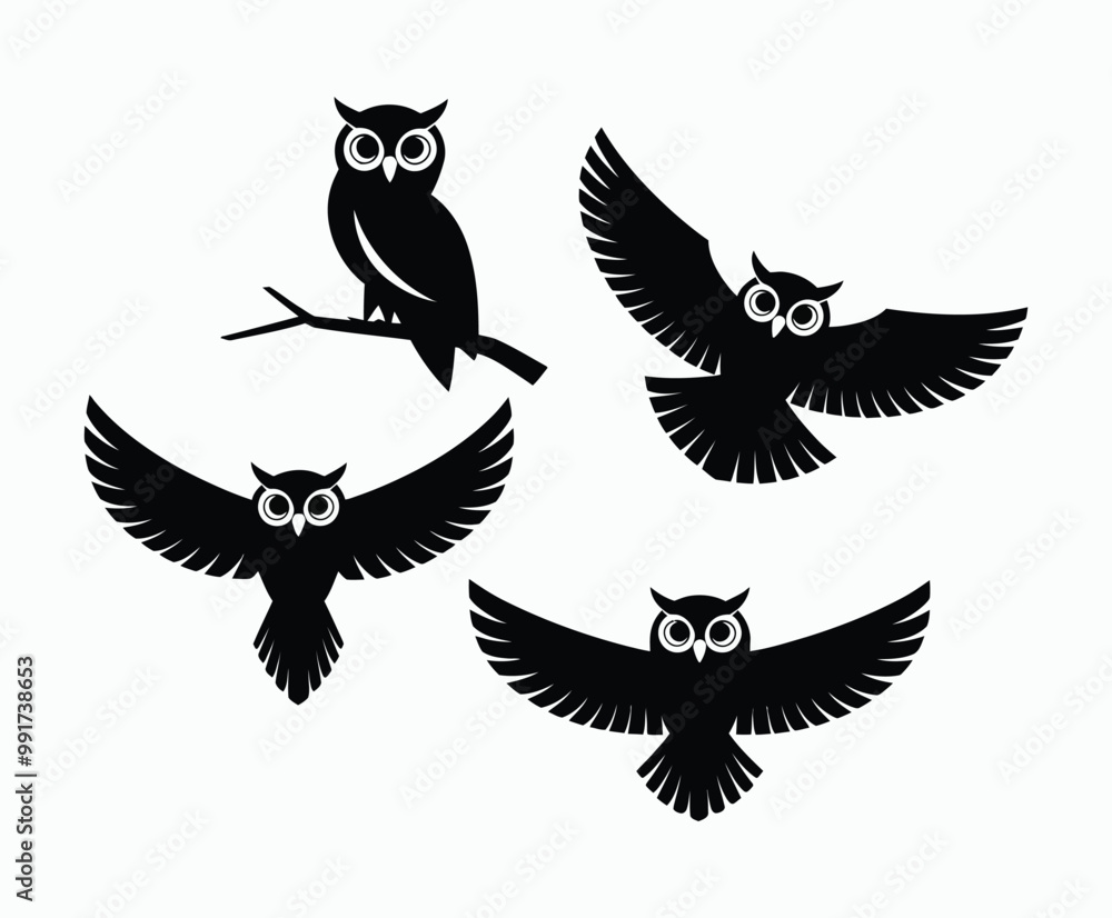 Owl bird silhouette editable EPS vector isolated illustration template on a white background Owl bird silhouette editable EPS vector isolated illustration template on a white background