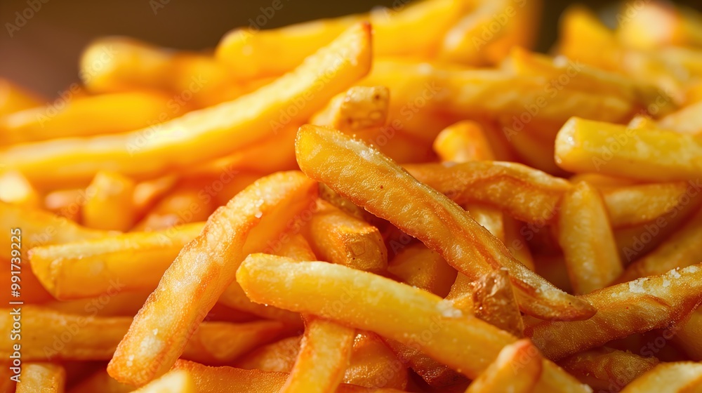 A close-up of a heap of crispy, golden French fries. Ideal for showcasing delicious fast food snacks and tempting lunch options on a menu. A close-up of a heap of crispy, golden French fries. Ideal for showcasing delicious fast food snacks and tempting lunch options on a menu.