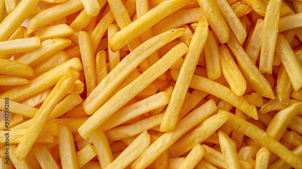 A close-up of a heap of crispy, golden French fries. Ideal for showcasing delicious fast food snacks and tempting lunch options on a menu. A close-up of a heap of crispy, golden French fries. Ideal for showcasing delicious fast food snacks and tempting lunch options on a menu.