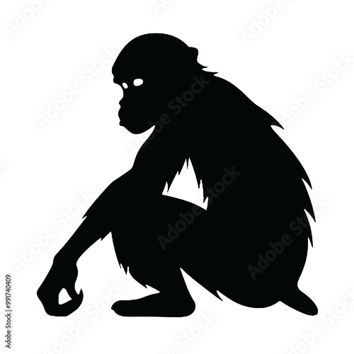 chimpanzee chimp silhouette vector illustration transparent background